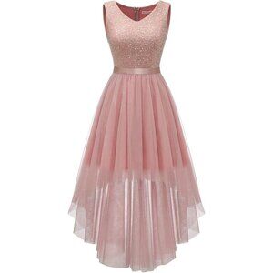BeryLove Women Tulle Sequin Blush Chiffon Scoop Neck Sleeveless Cocktail Dresses